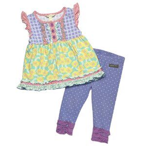 Matilda Jane Pat A Cake Tunic Top & New World Ruffle Pants Purple Yellow 18-24 M